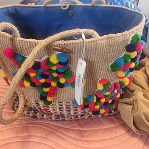 Colorful Pom Pom Tote Bag